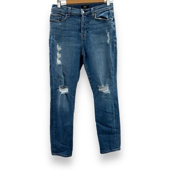 7 For‎ All Mankind Josefina Jeans Women's Sz 27 Medium Wash High Rise Distressed - Picture 1 of 14